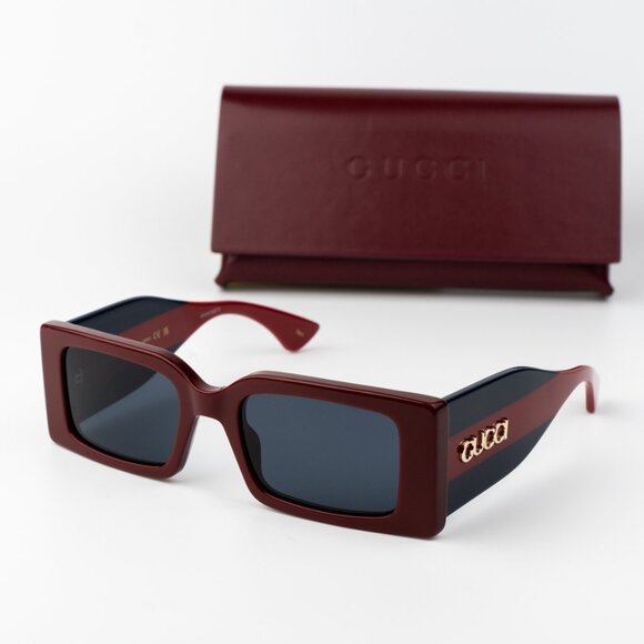 Gucci Women Sunglasses Burgundy Blue Rectangular GG1860S 003 BRAND NEW - Picture 1 of 9